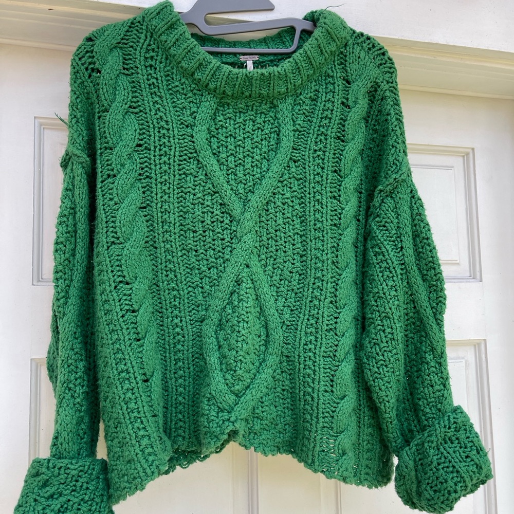 Free People Green Cable Knit Sweater